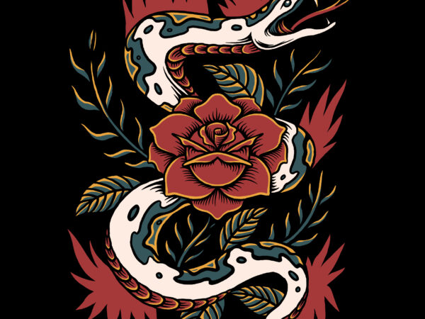 Snake and rose vector illustration for t-shirt