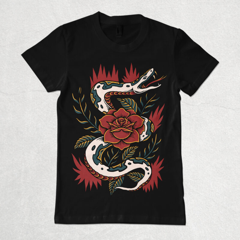 Snake and rose vector illustration for t-shirt