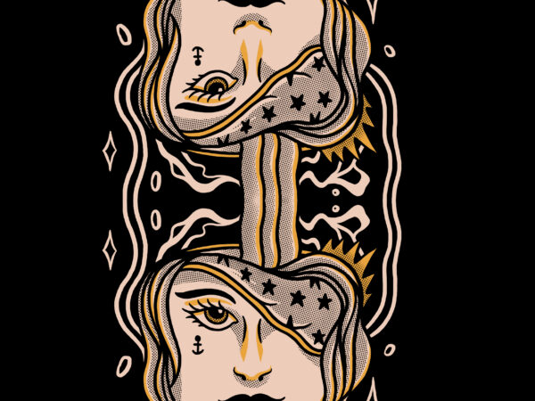 Twin girls illustration for t-shirt design