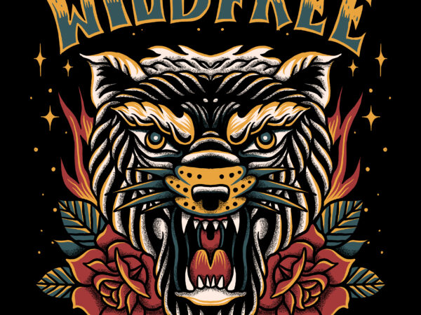 Wild free tiger illustration for t-shirt design