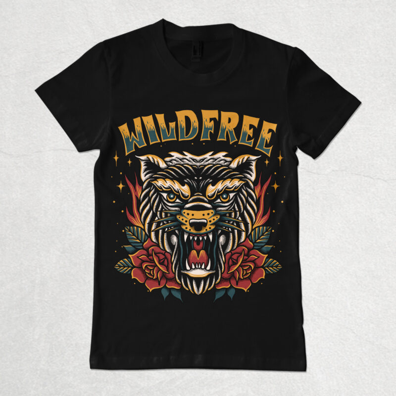 Wild free tiger illustration for t-shirt design