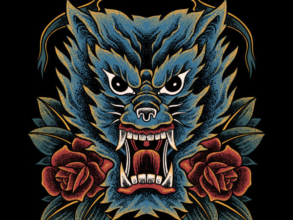 Wolf traditional style for t-shirt design