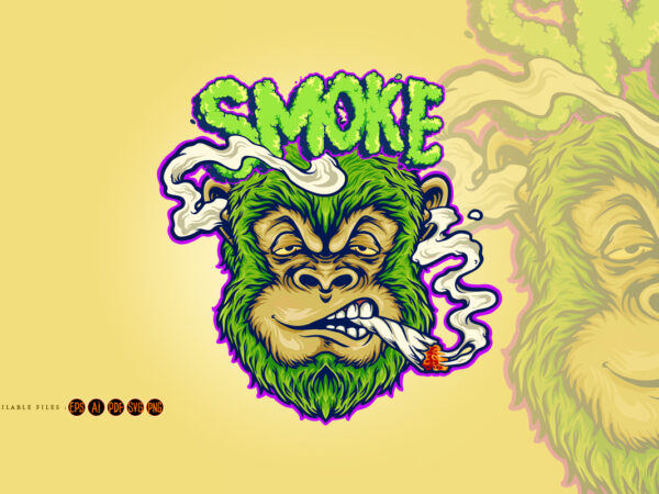 Monkey weed joint smoking a cigarette t shirt designs for sale
