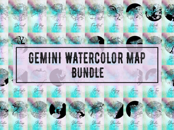 Gemini watercolor map bundle t shirt design template