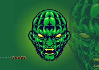Green Head Angry Monster Halloween