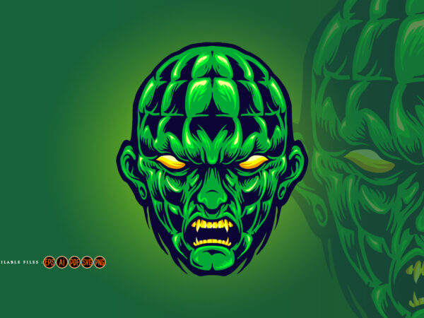 Green head angry monster halloween t shirt design template