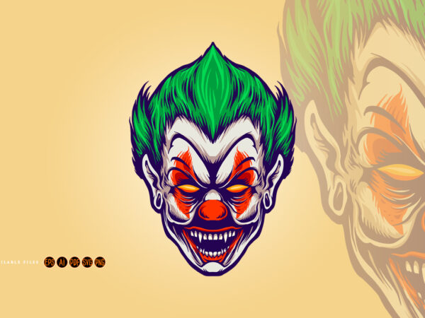 Head angry joker clown illustrations graphic t shirt
