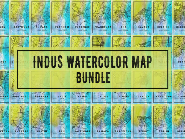 Indus watercolor map bundle t shirt design for sale