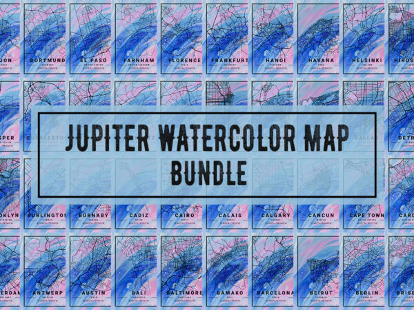 Jupiter watercolor map bundle vector clipart