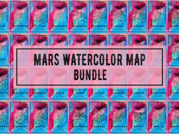 Mars watercolor map bundle t shirt designs for sale Mars watercolor map bundle t shirt designs for sale