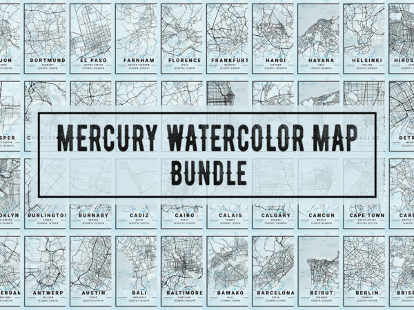 Mercury watercolor map bundle t shirt designs for sale