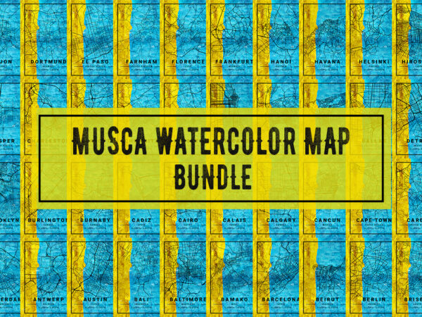 Musca watercolor map bundle t shirt designs for sale