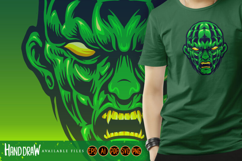 Green Head Angry Monster Halloween