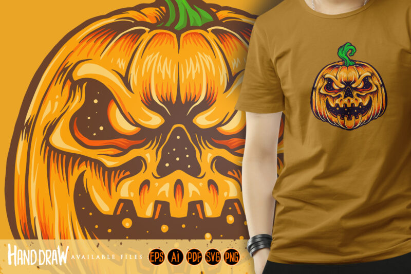 Pumpkin face scary smile orange red Halloween T-Shirt by Norman W - Pixels