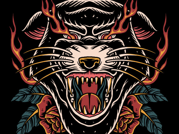 Angry panther traditional illustration for t-shirt