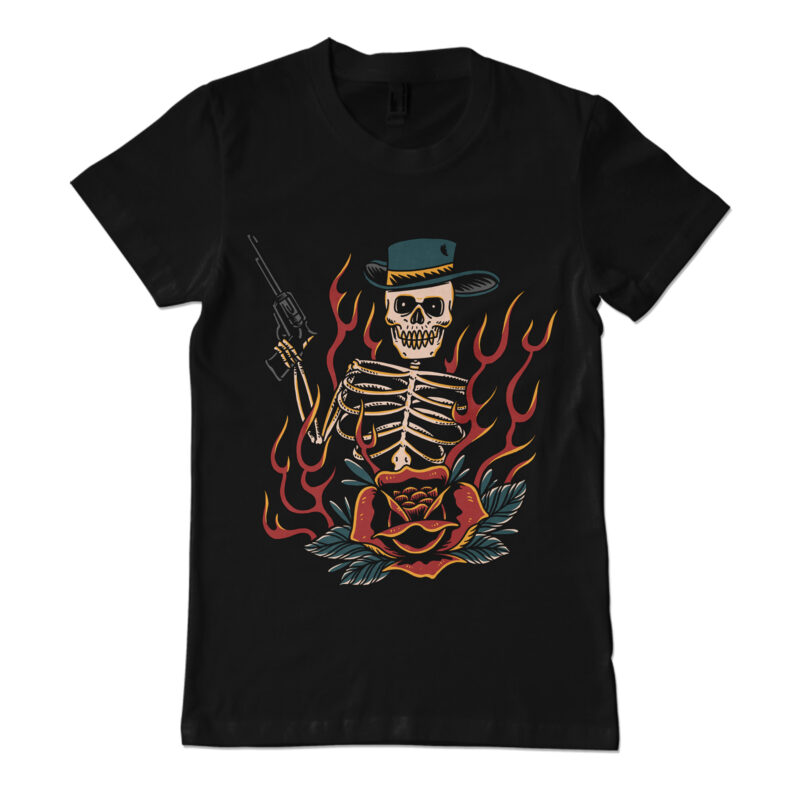 Bad cowboy skull illustration for t-shirt