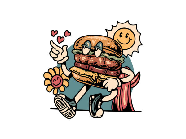 Chill burger cartoon t shirt vector file