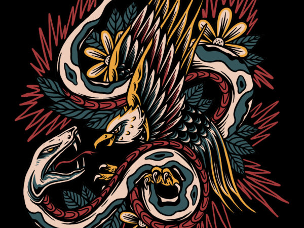 Eagle and snake fight illustration for t-shirt design