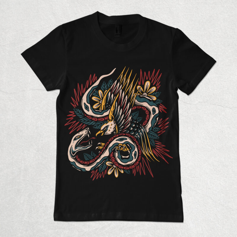 Eagle and snake fight illustration for t-shirt design