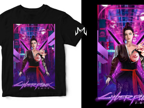 Cyberpunk girl samurai t shirt vector file