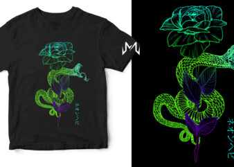 snake and flower neon style t shirt template vector