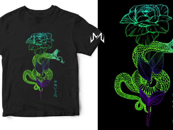 Snake and flower neon style t shirt template vector