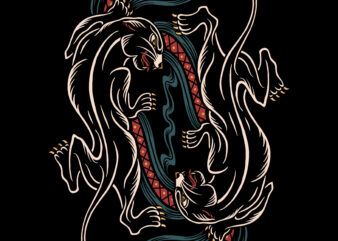 Twin panther traditional illustration for t-shirt design