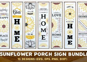 Sunflower Farmhouse Porch Sign SVG Bundle, 15 Vertical Signs t shirt template vector