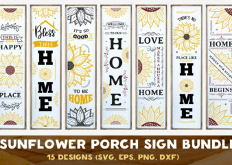 Sunflower Farmhouse Porch Sign SVG Bundle, 15 Vertical Signs