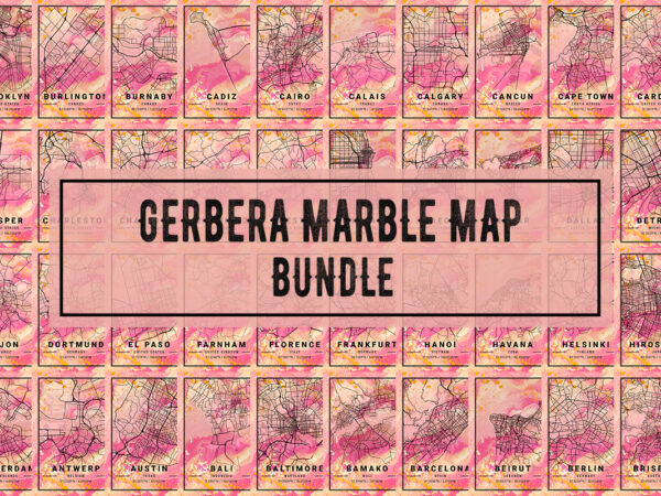Gerbera marble map bundle t shirt design template