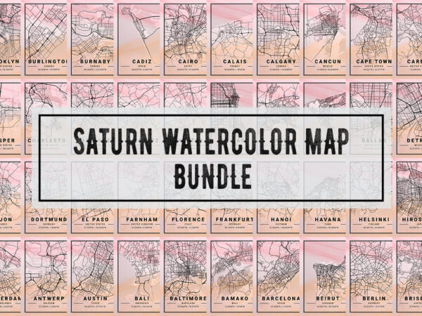Saturn watercolor map bundle t shirt template vector