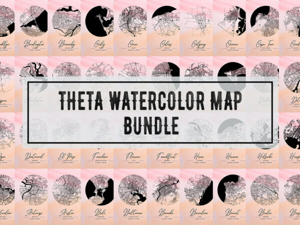 Theta watercolor map bundle t shirt designs for sale