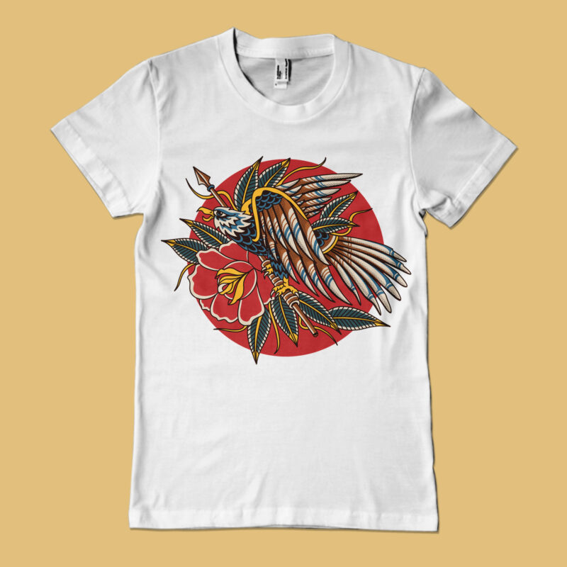 Eagle with spear oldschool illustration for t-shirt