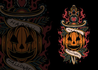Happy halloween traditional illustration for t-shirt
