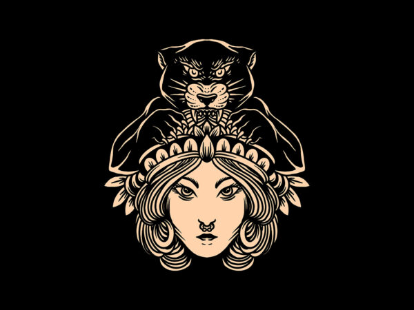 Lady panther tattoo inspired t shirt vector graphic