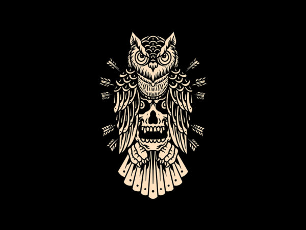 Monster owl black and white t shirt designs for sale