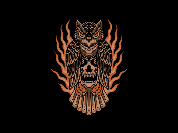 Monster owl traditional tattoo t shirt designs for sale