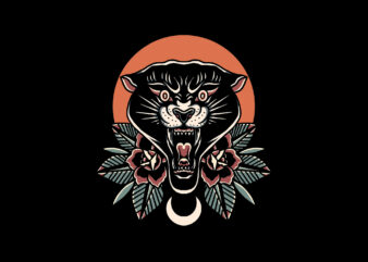 panther and roses t shirt illustration