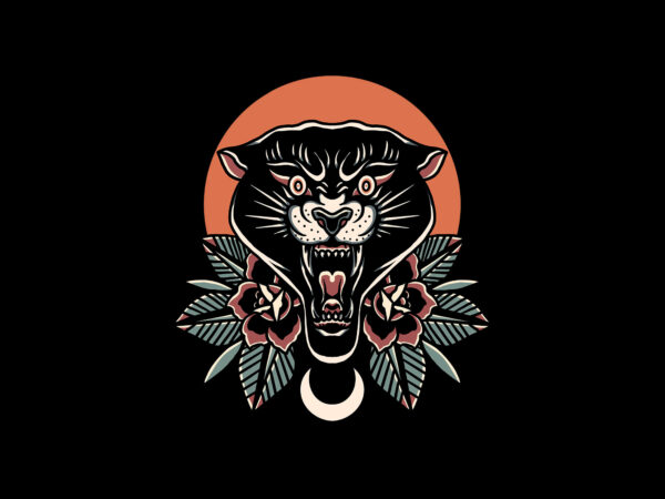Panther and roses t shirt illustration