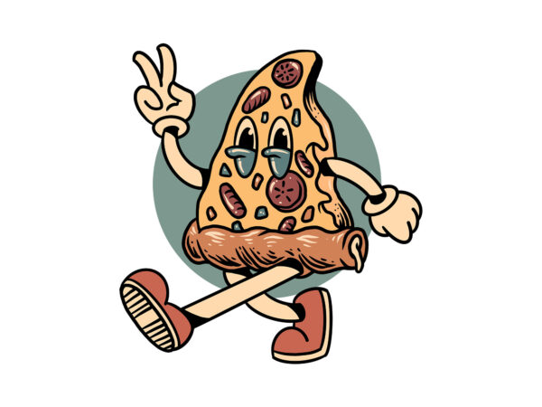 Peace pizza cartoon t shirt illustration