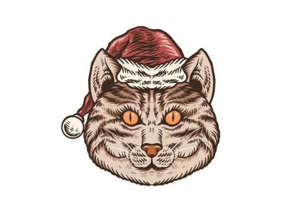 Santa cat t shirt template vector