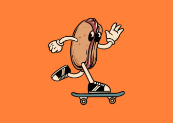 skateboarding hotdog cartoon t shirt template vector