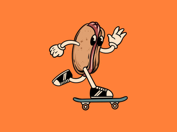 Skateboarding hotdog cartoon t shirt template vector