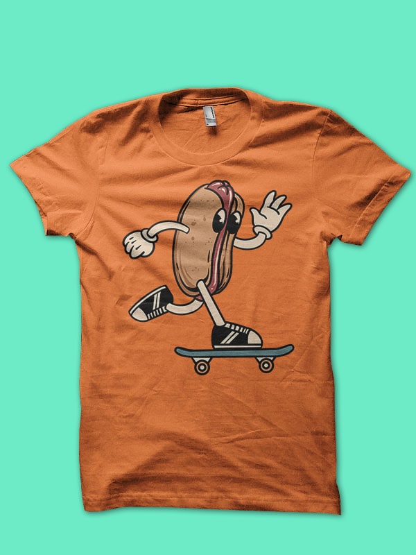skateboarding hotdog cartoon