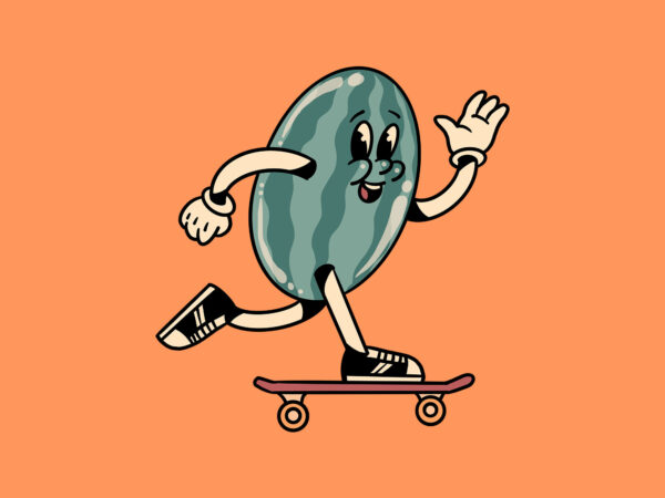 Skateboarding watermelon cartoon t shirt template vector