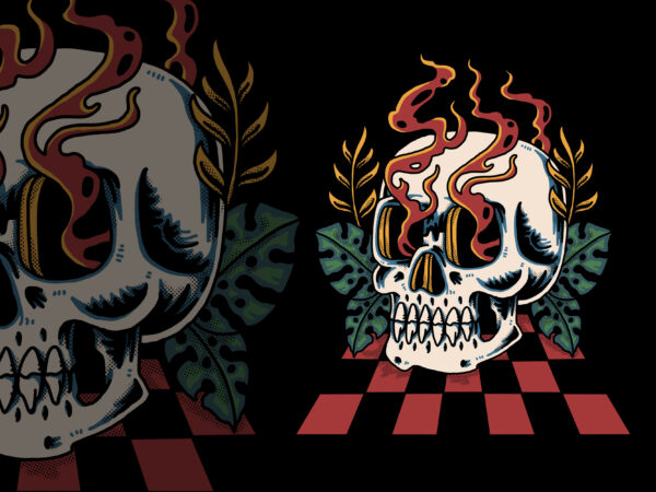 Skull on the dance floor illustration for t-shirt Skull on the dance floor illustration for t-shirt
