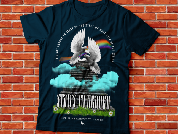 Stairs to heaven, rainbow pigeon stair to heaven, urban outfitters,streetwear outfit style, fashion outfit t shirt template vector