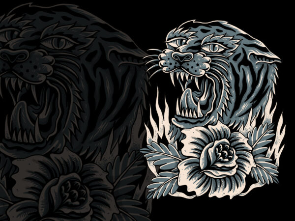 Traditional tiger illustration for t-shirt