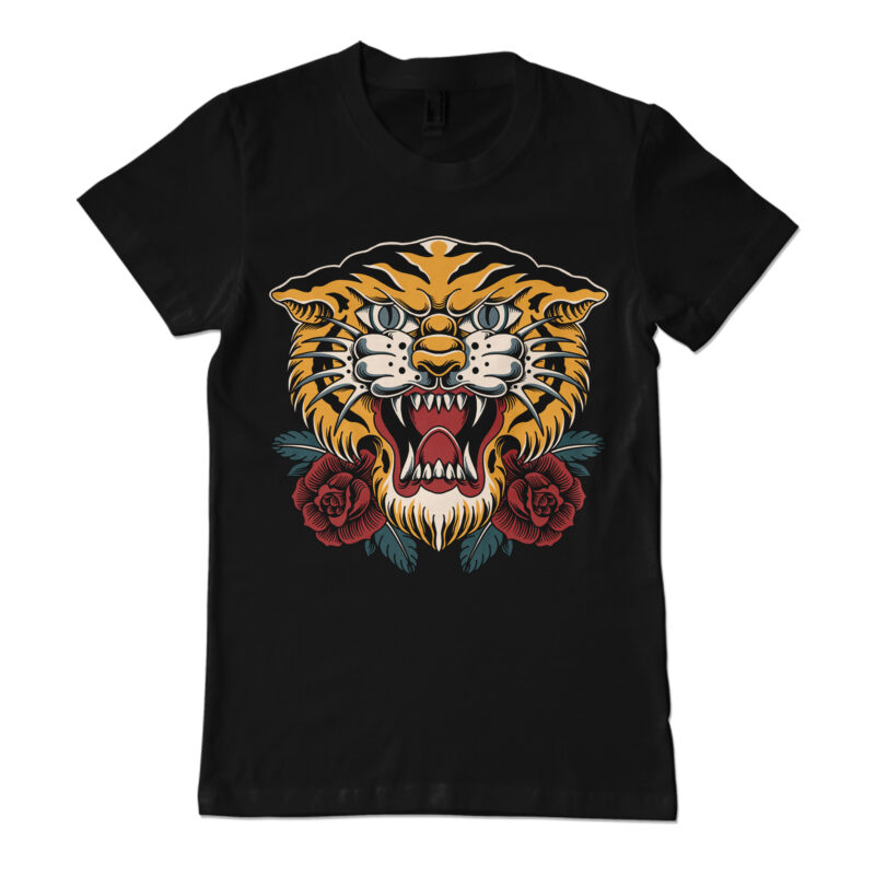 Tiger head traditional illustration for t-shirt