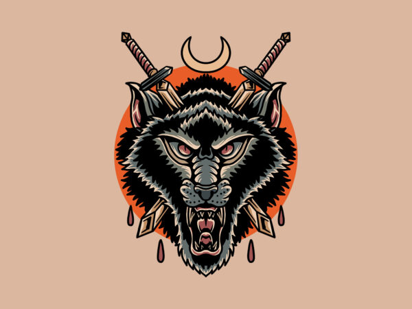 Wolf swords t shirt design for sale